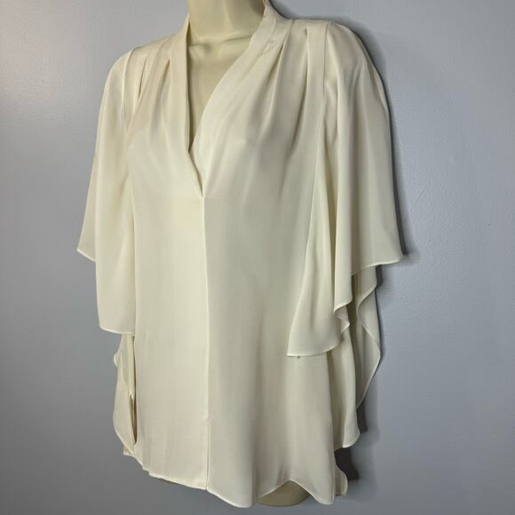 Kobi Halperin Women's Silk Cream V-Neck Short Flutter Sleeve Blouse Lighwiaght S - Picture 2 of 10